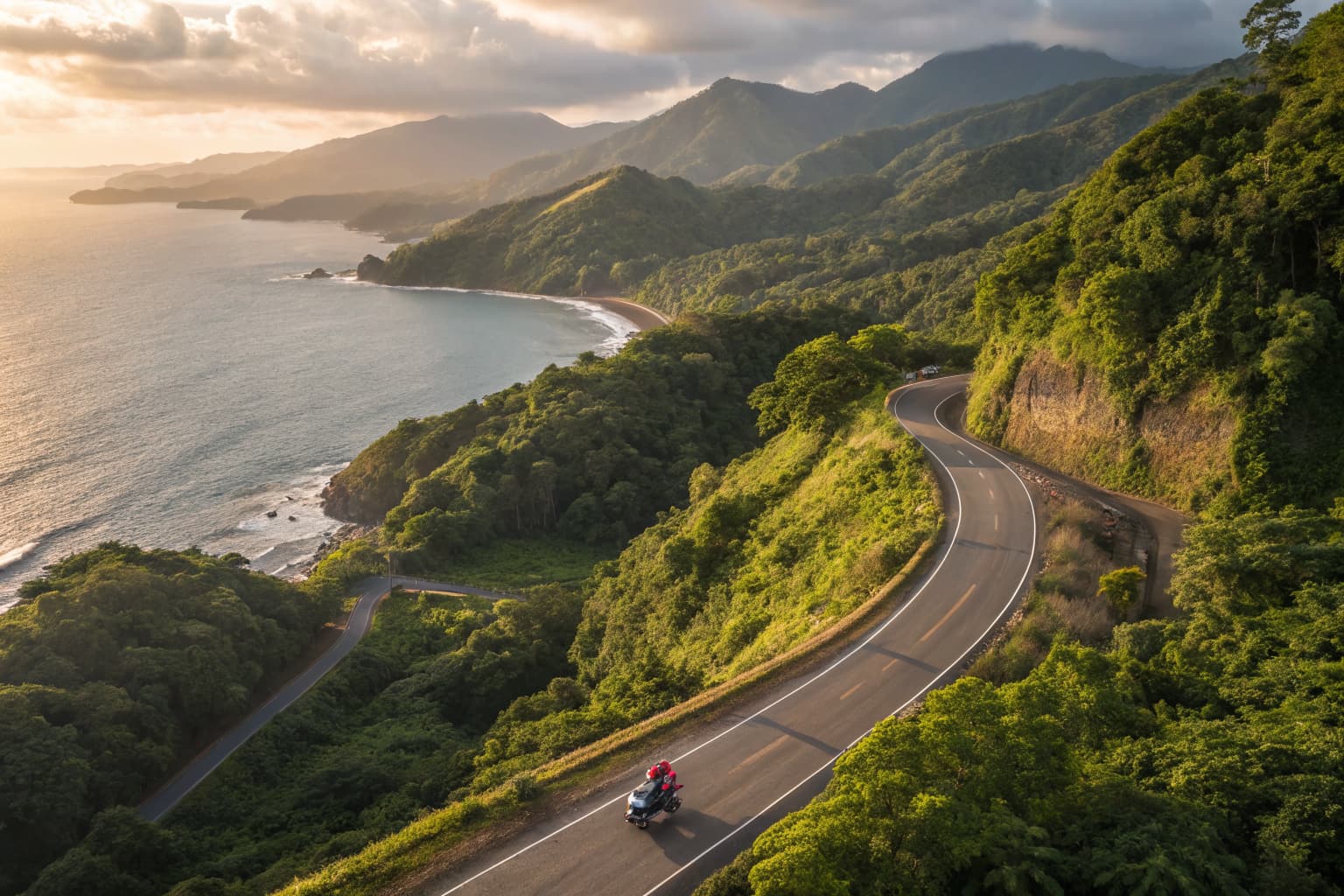 Delivery scooter on a coastal Costa Rica road